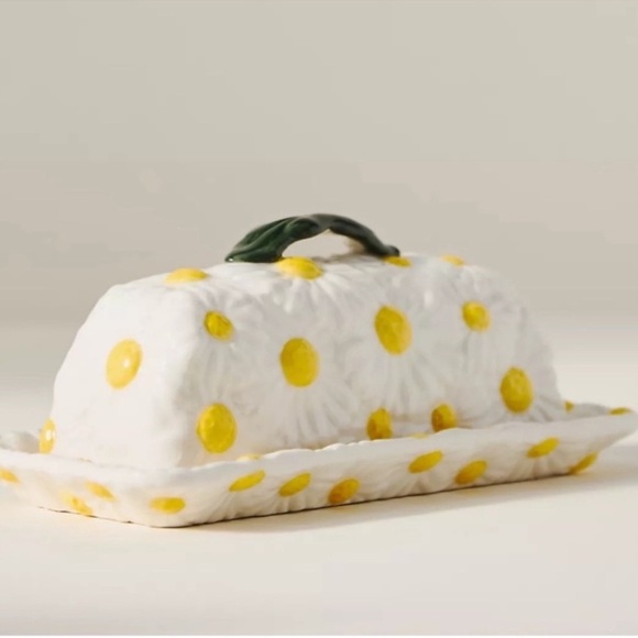 NWT Anthropologie Butter Dish Yellow & White Daisy Foster Icon Stoneware - Picture 1 of 4